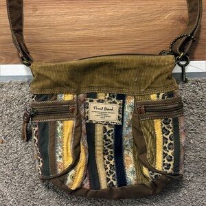 Fossil Authentic Handbag Crossbody Fabric Fall Colors Brown Gold Green Like New
